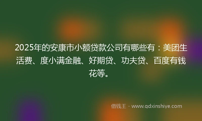 2025年的安康市小额贷款公司有哪些有：美团生活费、度小满金融、好期贷、功夫贷、百度有钱花等。
