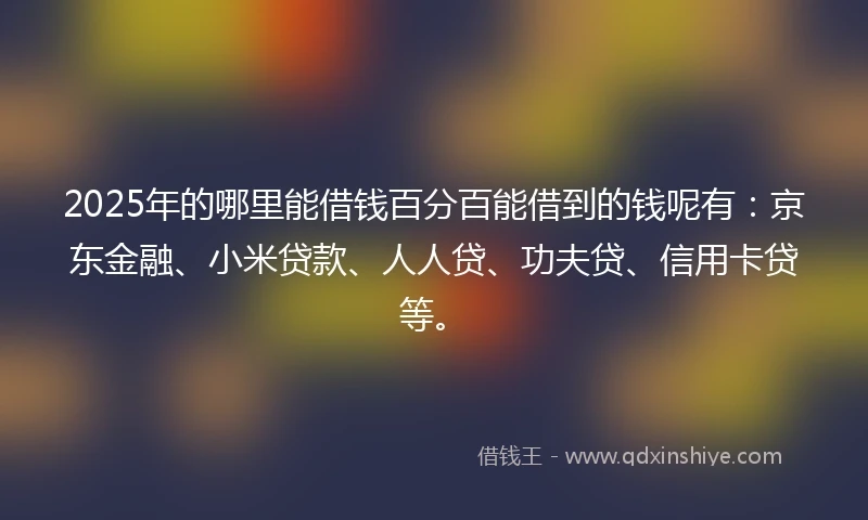 2025年的哪里能借钱百分百能借到的钱呢有：京东金融、小米贷款、人人贷、功夫贷、信用卡贷等。