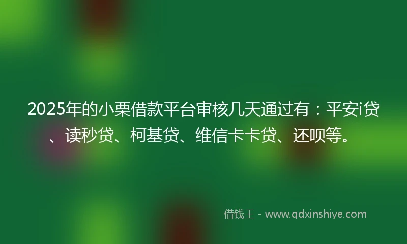 2025年的小栗借款平台审核几天通过有：平安i贷、读秒贷、柯基贷、维信卡卡贷、还呗等。