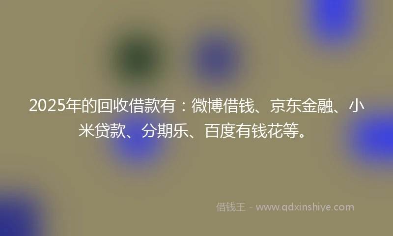 2025年的回收借款有：微博借钱、京东金融、小米贷款、分期乐、百度有钱花等。
