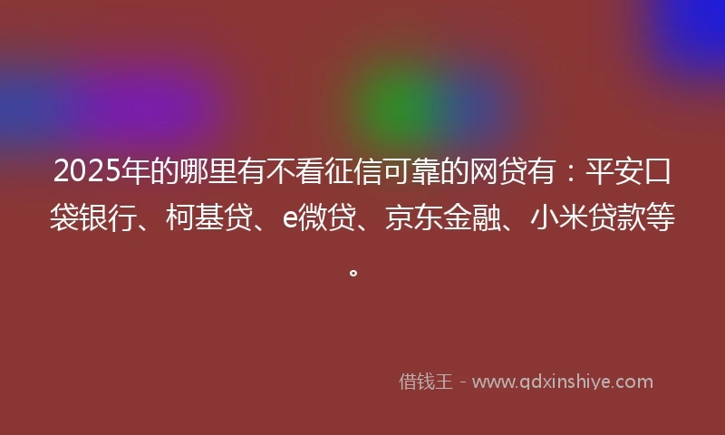 2025年的哪里有不看征信可靠的网贷有：平安口袋银行、柯基贷、e微贷、京东金融、小米贷款等。