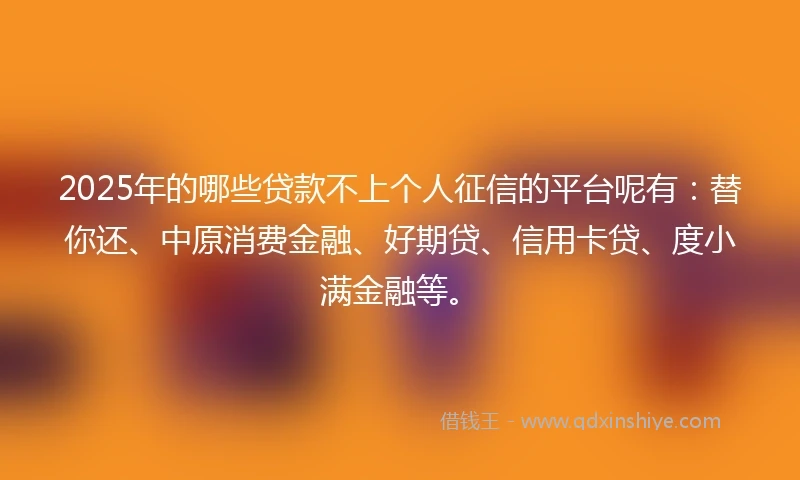2025年的哪些贷款不上个人征信的平台呢有：替你还、中原消费金融、好期贷、信用卡贷、度小满金融等。