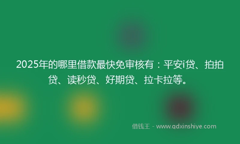 2025年的哪里借款最快免审核有：平安i贷、拍拍贷、读秒贷、好期贷、拉卡拉等。