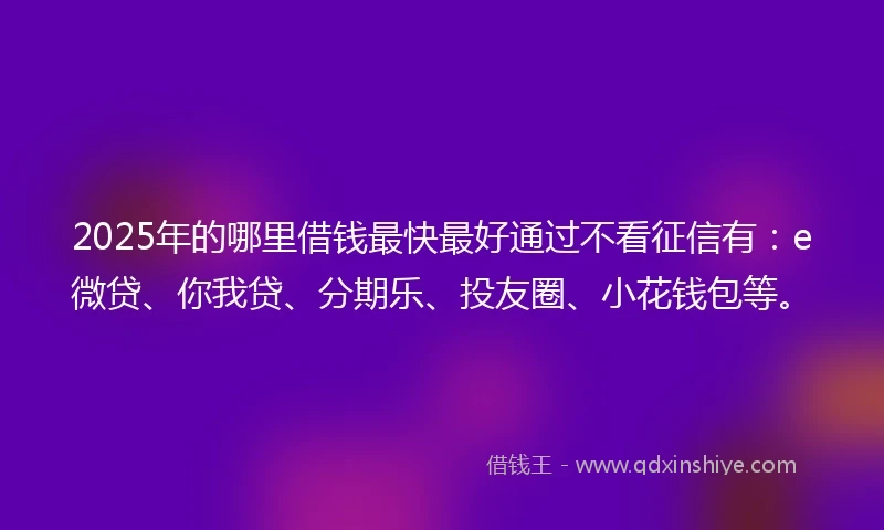 2025年的哪里借钱最快最好通过不看征信有：e微贷、你我贷、分期乐、投友圈、小花钱包等。