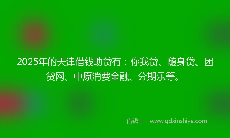 2025年的天津借钱助贷有：你我贷、随身贷、团贷网、中原消费金融、分期乐等。