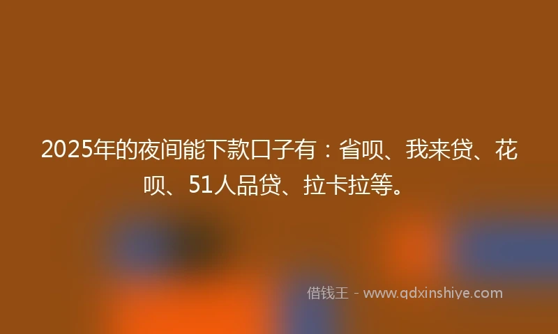 2025年的夜间能下款口子有：省呗、我来贷、花呗、51人品贷、拉卡拉等。