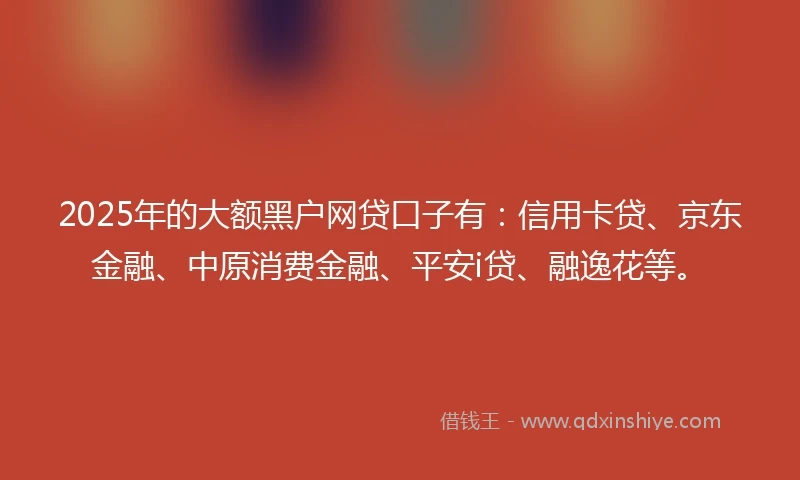 2025年的大额黑户网贷口子有：信用卡贷、京东金融、中原消费金融、平安i贷、融逸花等。