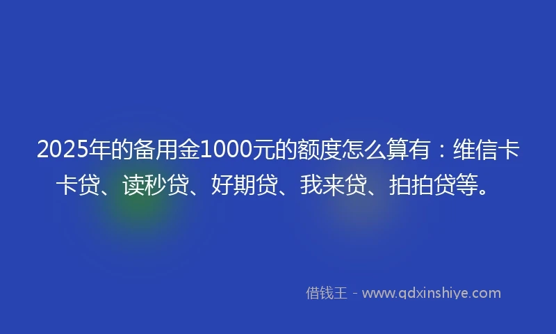 2025年的备用金1000元的额度怎么算有：维信卡卡贷、读秒贷、好期贷、我来贷、拍拍贷等。