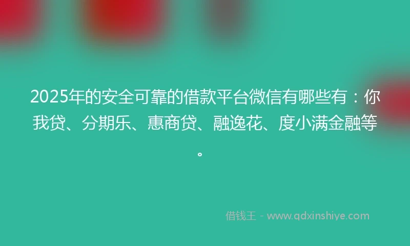 2025年的安全可靠的借款平台微信有哪些有：你我贷、分期乐、惠商贷、融逸花、度小满金融等。