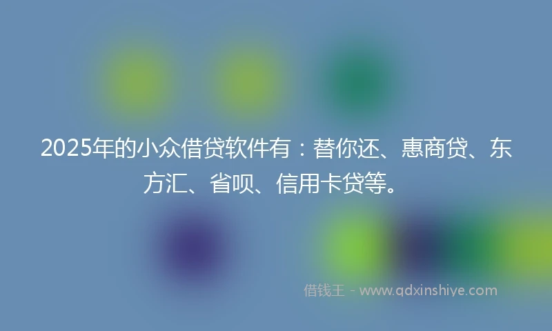 2025年的小众借贷软件有：替你还、惠商贷、东方汇、省呗、信用卡贷等。