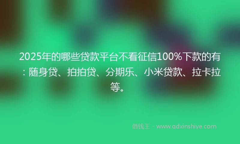 2025年的哪些贷款平台不看征信100%下款的有：随身贷、拍拍贷、分期乐、小米贷款、拉卡拉等。