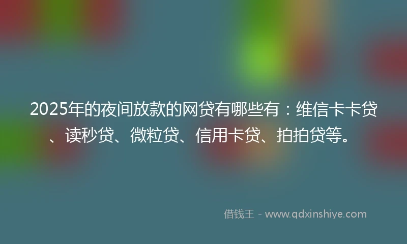 2025年的夜间放款的网贷有哪些有:维信卡卡贷、读秒贷、微粒贷、信用卡贷、拍拍贷等。