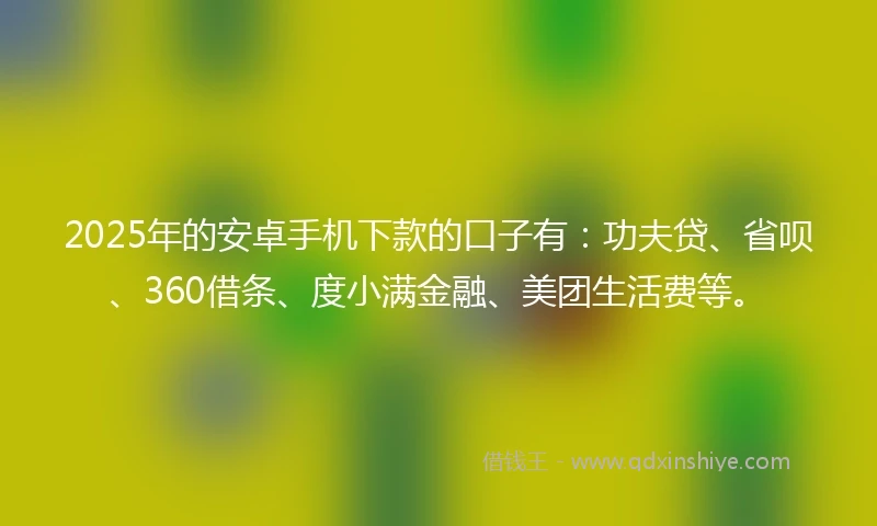 2025年的安卓手机下款的口子有：功夫贷、省呗、360借条、度小满金融、美团生活费等。