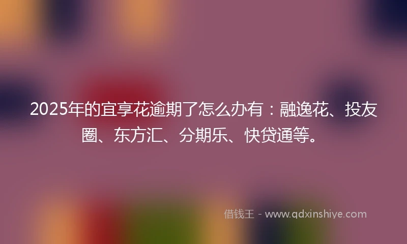 2025年的宜享花逾期了怎么办有：融逸花、投友圈、东方汇、分期乐、快贷通等。