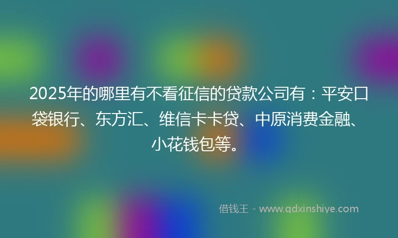 2025年的哪里有不看征信的贷款公司有：平安口袋银行、东方汇、维信卡卡贷、中原消费金融、小花钱包等。
