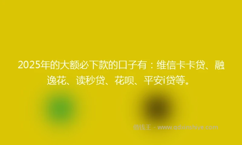 2025年的大额必下款的口子有：维信卡卡贷、融逸花、读秒贷、花呗、平安i贷等。