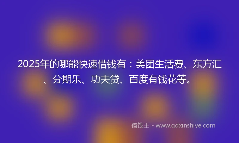 2025年的哪能快速借钱有：美团生活费、东方汇、分期乐、功夫贷、百度有钱花等。