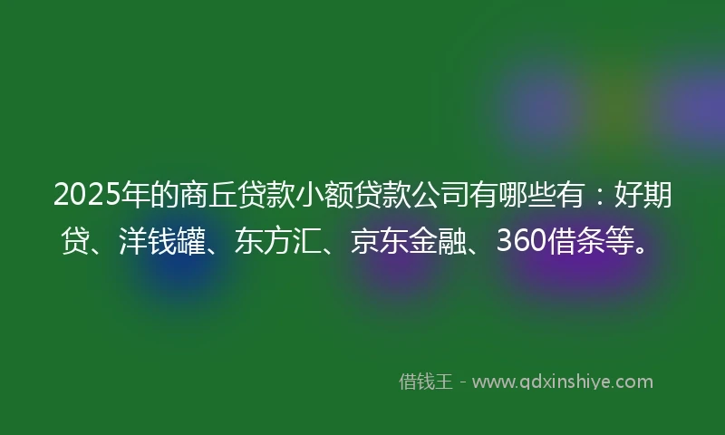 2025年的商丘贷款小额贷款公司有哪些有：好期贷、洋钱罐、东方汇、京东金融、360借条等。