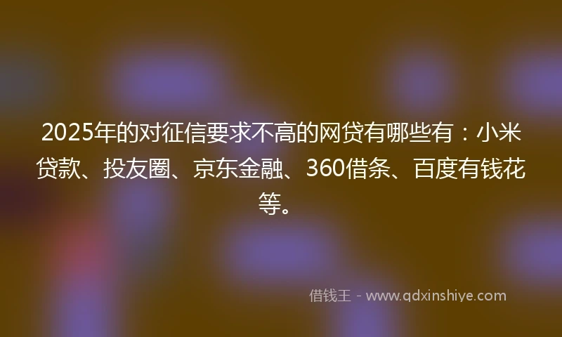 2025年的对征信要求不高的网贷有哪些有：小米贷款、投友圈、京东金融、360借条、百度有钱花等。