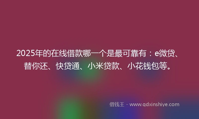 2025年的在线借款哪一个是最可靠有：e微贷、替你还、快贷通、小米贷款、小花钱包等。