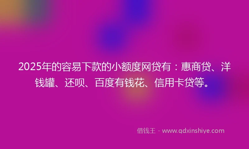 2025年的容易下款的小额度网贷有：惠商贷、洋钱罐、还呗、百度有钱花、信用卡贷等。
