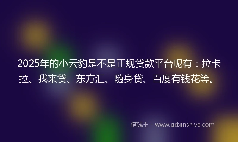 2025年的小云豹是不是正规贷款平台呢有：拉卡拉、我来贷、东方汇、随身贷、百度有钱花等。