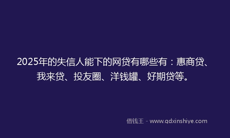 2025年的失信人能下的网贷有哪些有：惠商贷、我来贷、投友圈、洋钱罐、好期贷等。