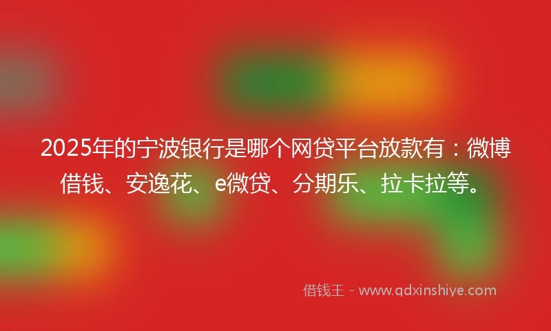 2025年的宁波银行是哪个网贷平台放款有：微博借钱、安逸花、e微贷、分期乐、拉卡拉等。