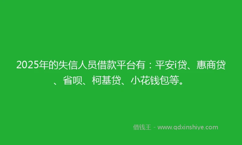 2025年的失信人员借款平台有：平安i贷、惠商贷、省呗、柯基贷、小花钱包等。