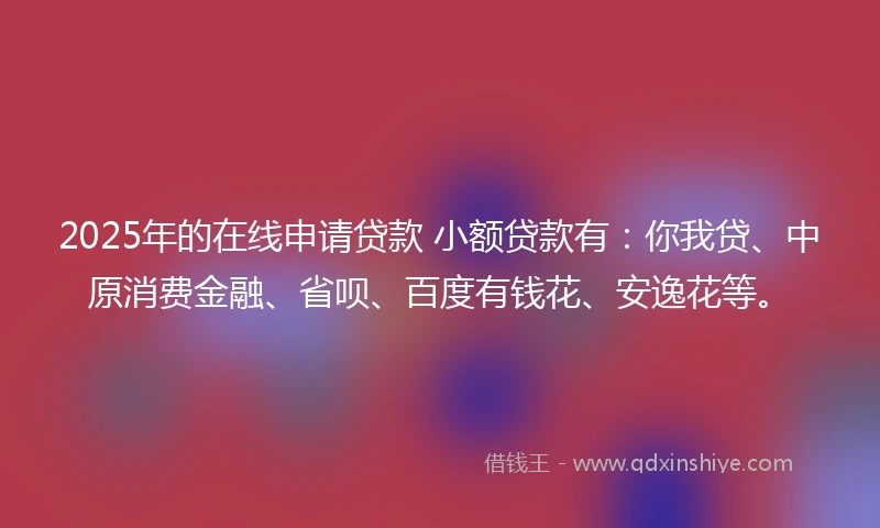 2025年的在线申请贷款 小额贷款有：你我贷、中原消费金融、省呗、百度有钱花、安逸花等。