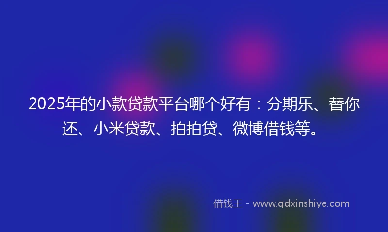 2025年的小款贷款平台哪个好有：分期乐、替你还、小米贷款、拍拍贷、微博借钱等。