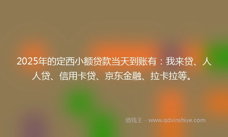 2025年的定西小额贷款当天到账有：我来贷、人人贷、信用卡贷、京东金融、拉卡拉等。