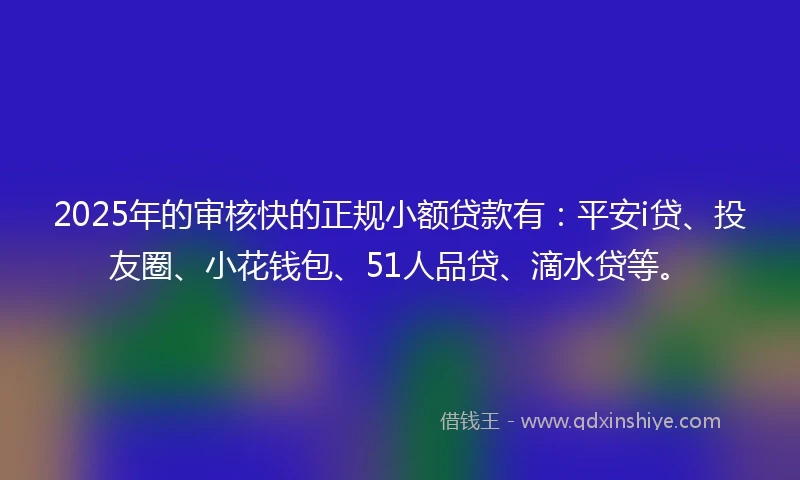 2025年的审核快的正规小额贷款有：平安i贷、投友圈、小花钱包、51人品贷、滴水贷等。