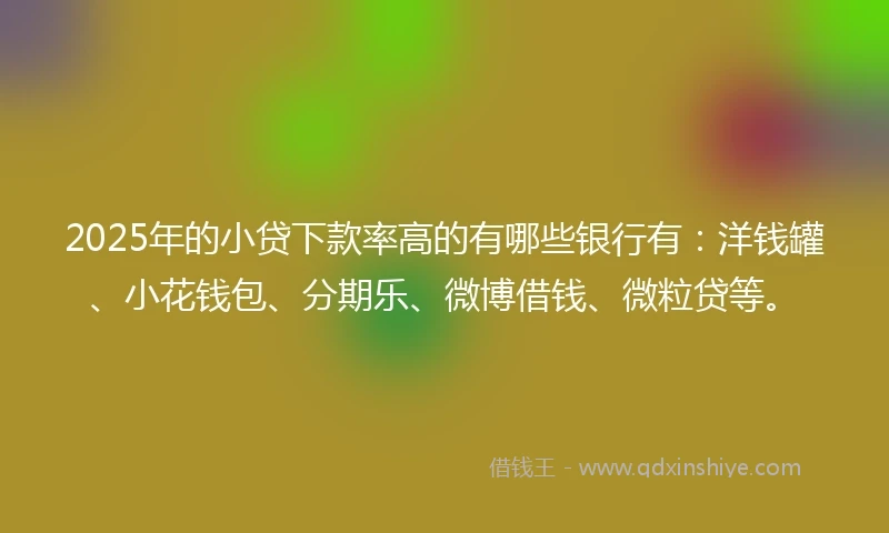 2025年的小贷下款率高的有哪些银行有：洋钱罐、小花钱包、分期乐、微博借钱、微粒贷等。
