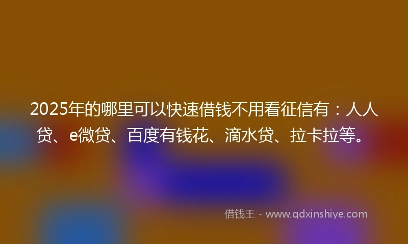 2025年的哪里可以快速借钱不用看征信有：人人贷、e微贷、百度有钱花、滴水贷、拉卡拉等。