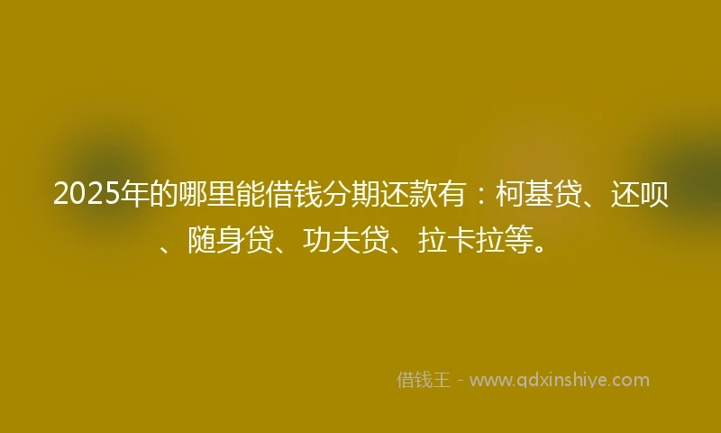 2025年的哪里能借钱分期还款有：柯基贷、还呗、随身贷、功夫贷、拉卡拉等。