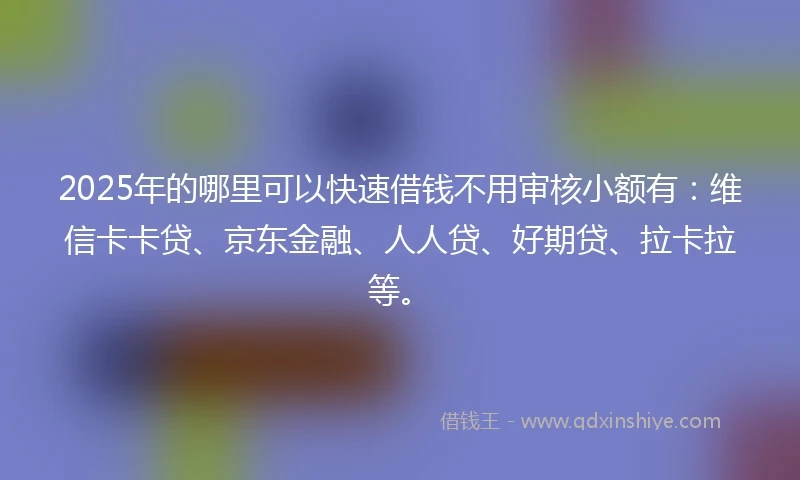 2025年的哪里可以快速借钱不用审核小额有：维信卡卡贷、京东金融、人人贷、好期贷、拉卡拉等。
