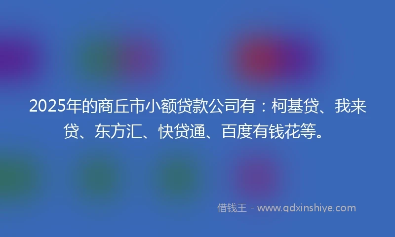 2025年的商丘市小额贷款公司有：柯基贷、我来贷、东方汇、快贷通、百度有钱花等。