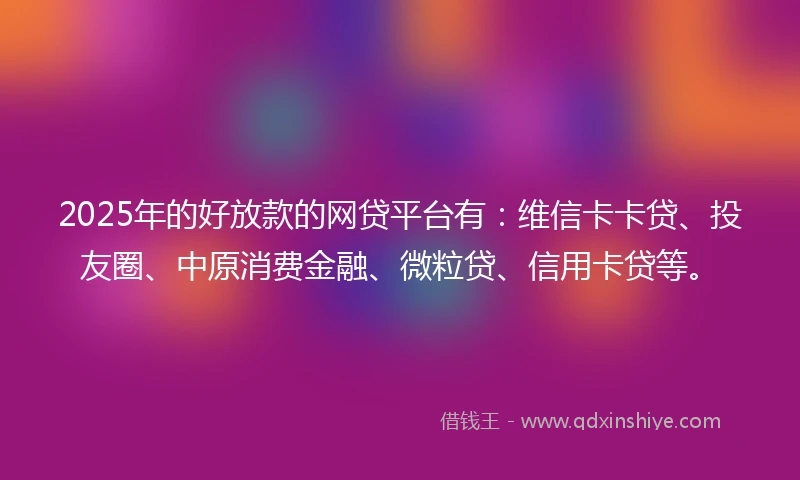 2025年的好放款的网贷平台有：维信卡卡贷、投友圈、中原消费金融、微粒贷、信用卡贷等。