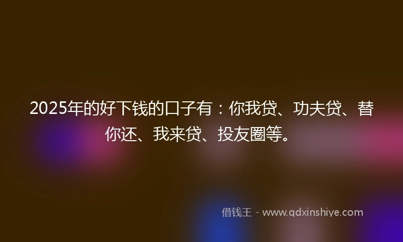 2025年的好下钱的口子有：你我贷、功夫贷、替你还、我来贷、投友圈等。