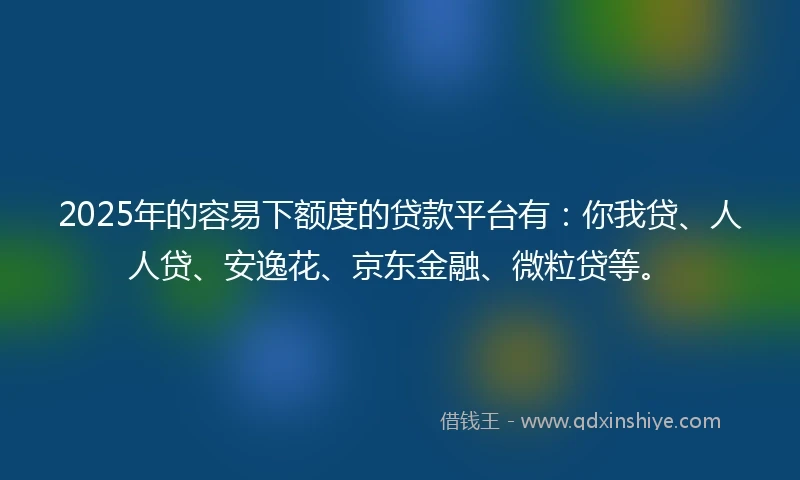 2025年的容易下额度的贷款平台有：你我贷、人人贷、安逸花、京东金融、微粒贷等。