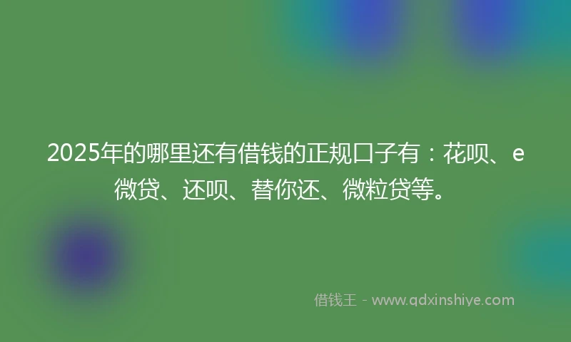 2025年的哪里还有借钱的正规口子有：花呗、e微贷、还呗、替你还、微粒贷等。