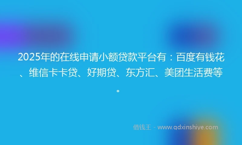 2025年的在线申请小额贷款平台有：百度有钱花、维信卡卡贷、好期贷、东方汇、美团生活费等。