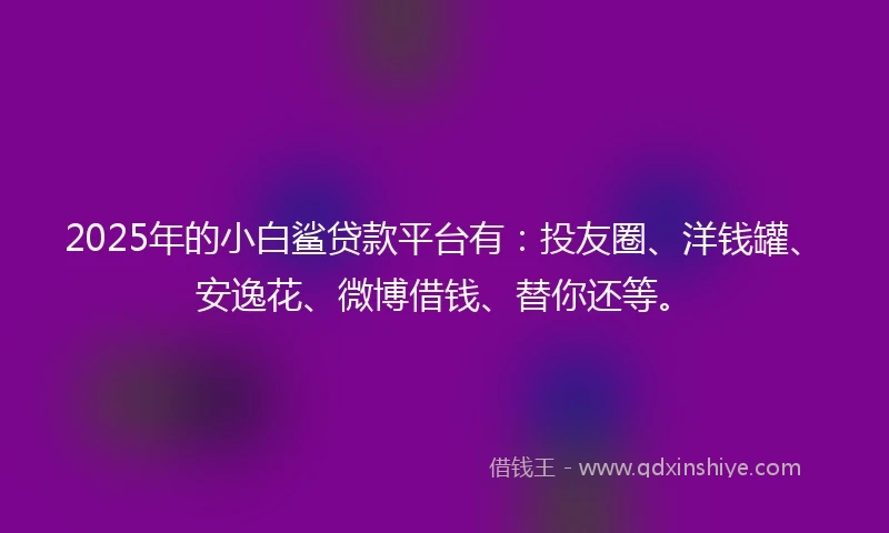 2025年的小白鲨贷款平台有：投友圈、洋钱罐、安逸花、微博借钱、替你还等。