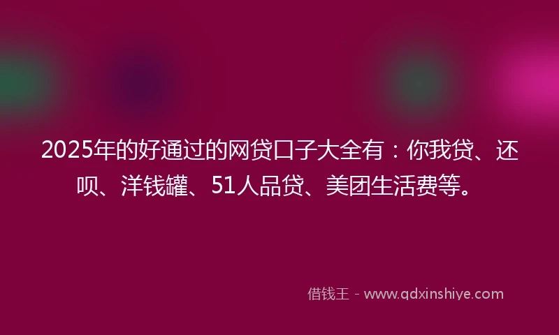 2025年的好通过的网贷口子大全有：你我贷、还呗、洋钱罐、51人品贷、美团生活费等。