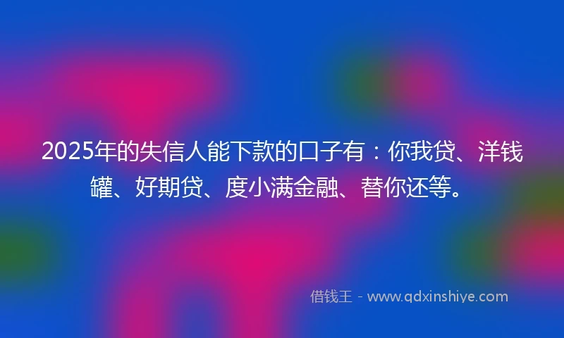 2025年的失信人能下款的口子有：你我贷、洋钱罐、好期贷、度小满金融、替你还等。