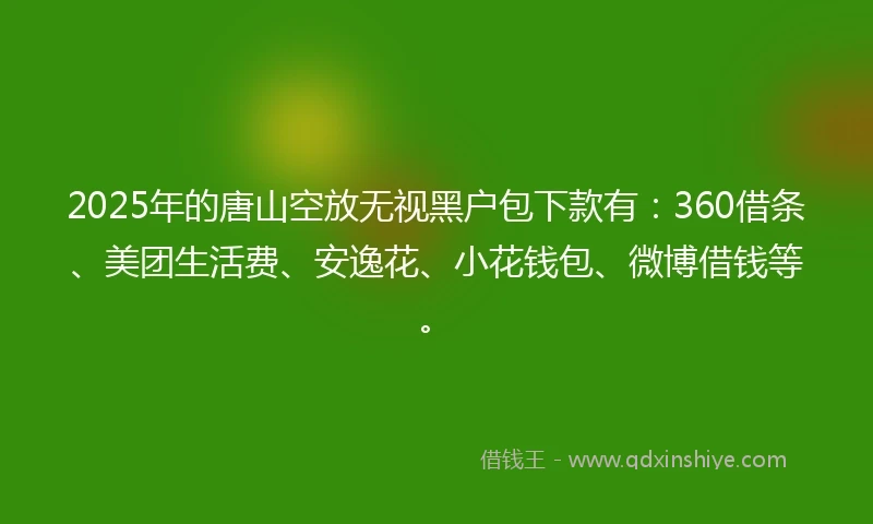 2025年的唐山空放无视黑户包下款有：360借条、美团生活费、安逸花、小花钱包、微博借钱等。