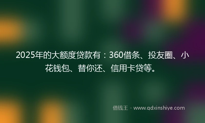 2025年的大额度贷款有：360借条、投友圈、小花钱包、替你还、信用卡贷等。