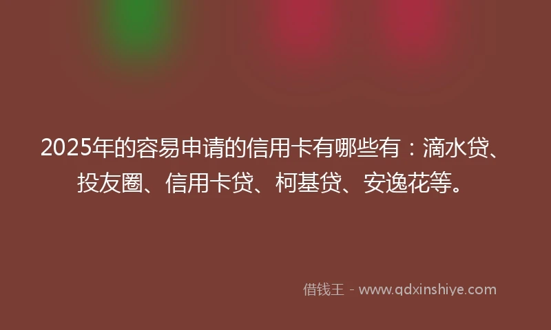 2025年的容易申请的信用卡有哪些有：滴水贷、投友圈、信用卡贷、柯基贷、安逸花等。