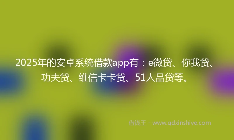 2025年的安卓系统借款app有：e微贷、你我贷、功夫贷、维信卡卡贷、51人品贷等。